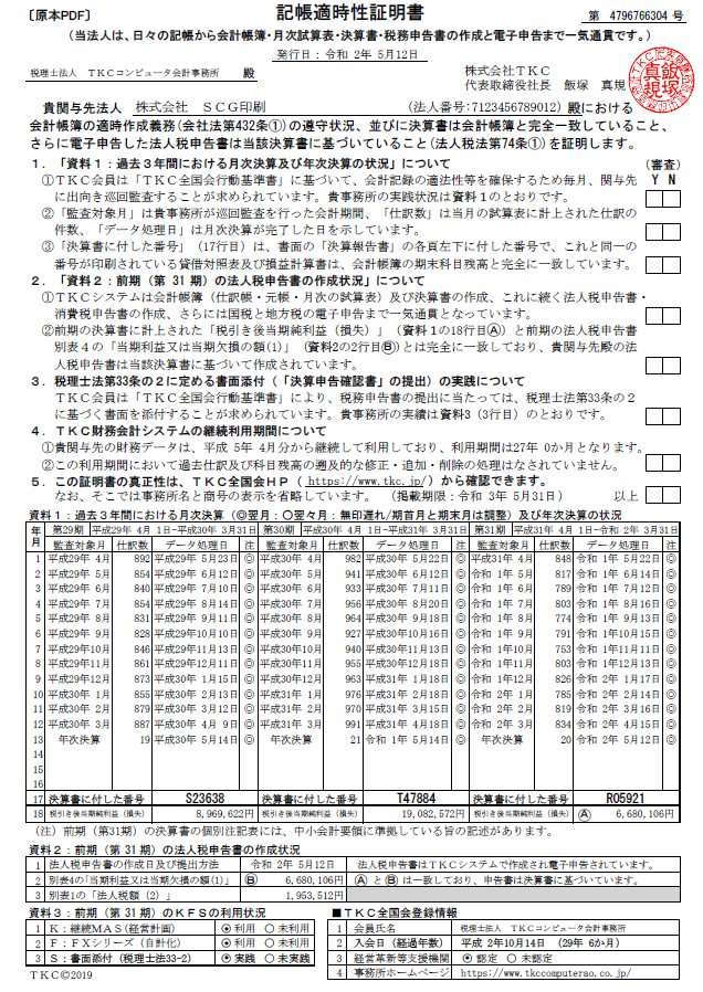 記帳適時性証明書